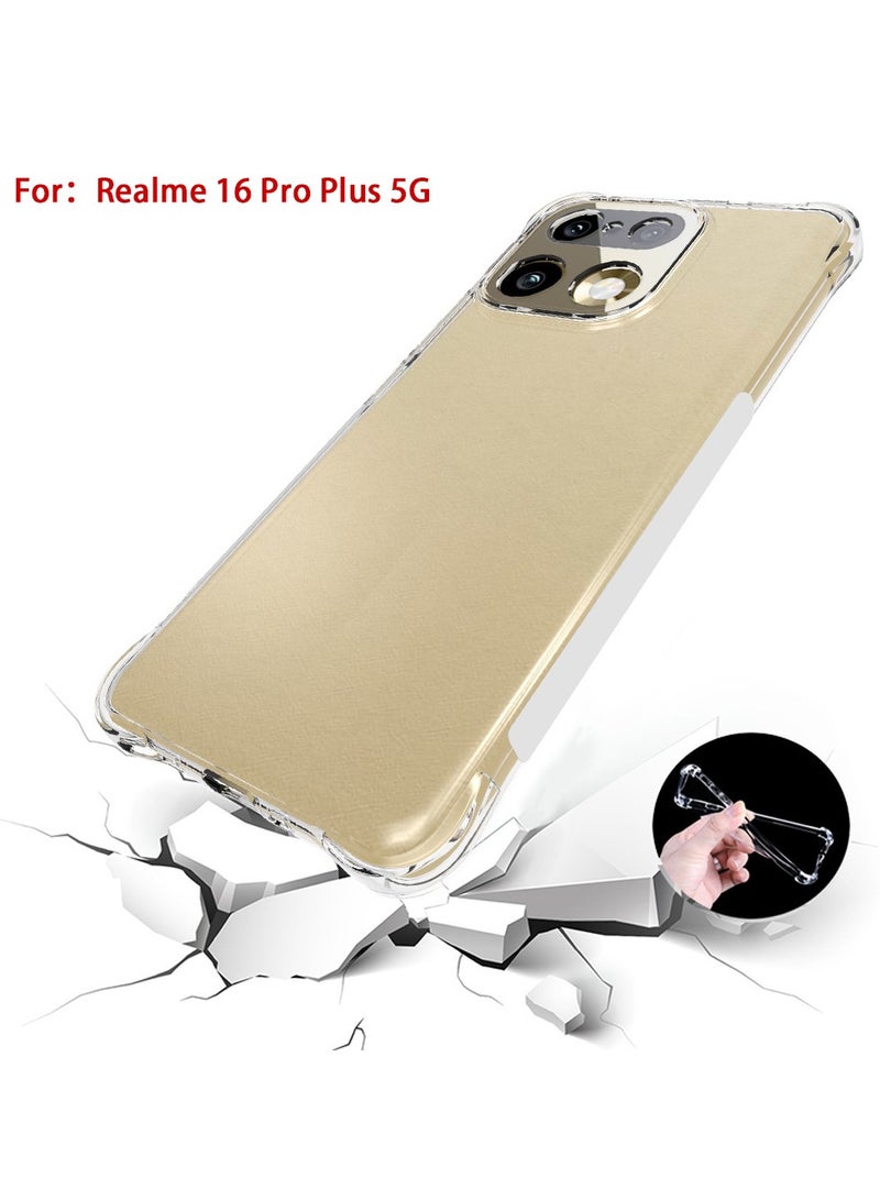 عام غطاء واقي شفاف متوافق مع هاتف Realme 16 Pro+ 5G، بتصميم رفيع من مادة TPU الناعمة الشفافة، مزود بوسائد هوائية ممتصة للصدمات في الزوايا وحماية عدسة الكاميرا. - Image 3